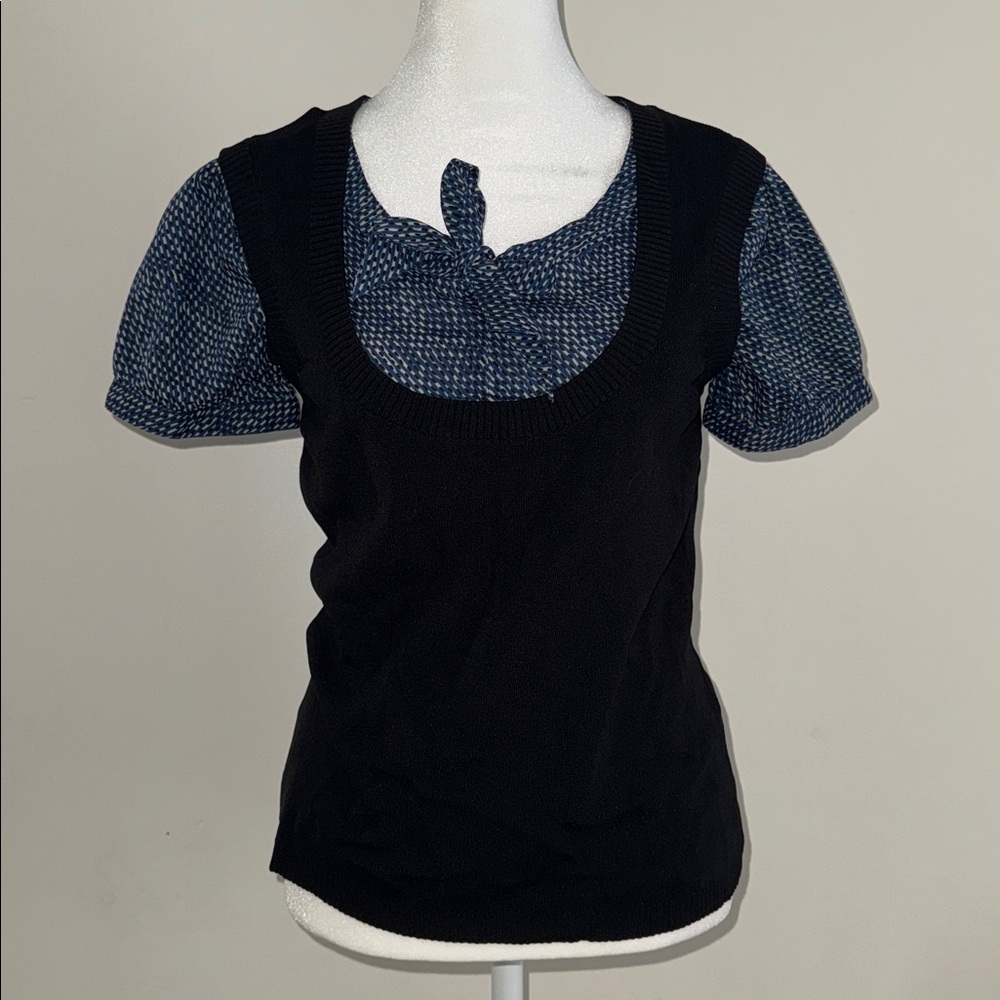 LOFT Black and Navy Patterned Blouse